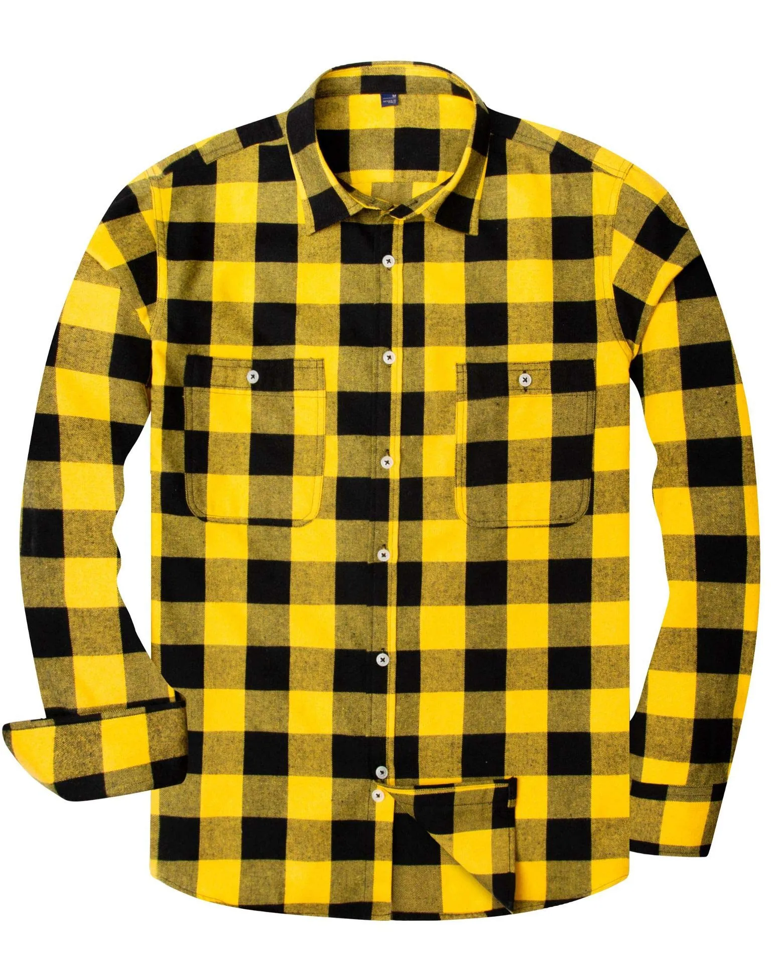 BIG & TALL Men's Button Down Long Sleeve Plaid Flannel Casual Shirts-Bright Yellow Plaid