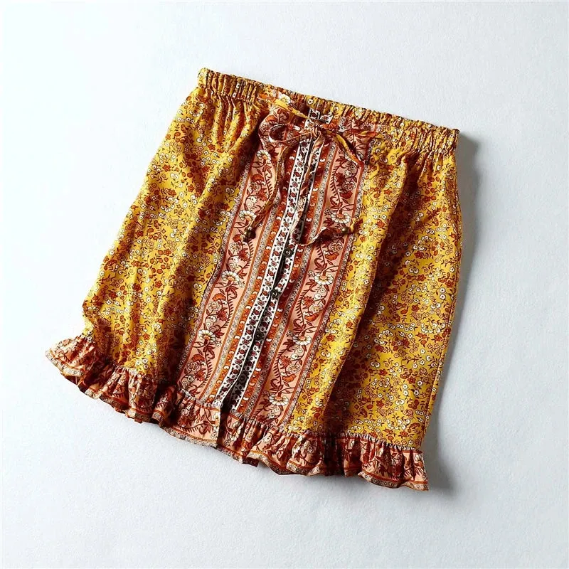Boho  Hippie Women Floral Printed Bohemian Short Skirt