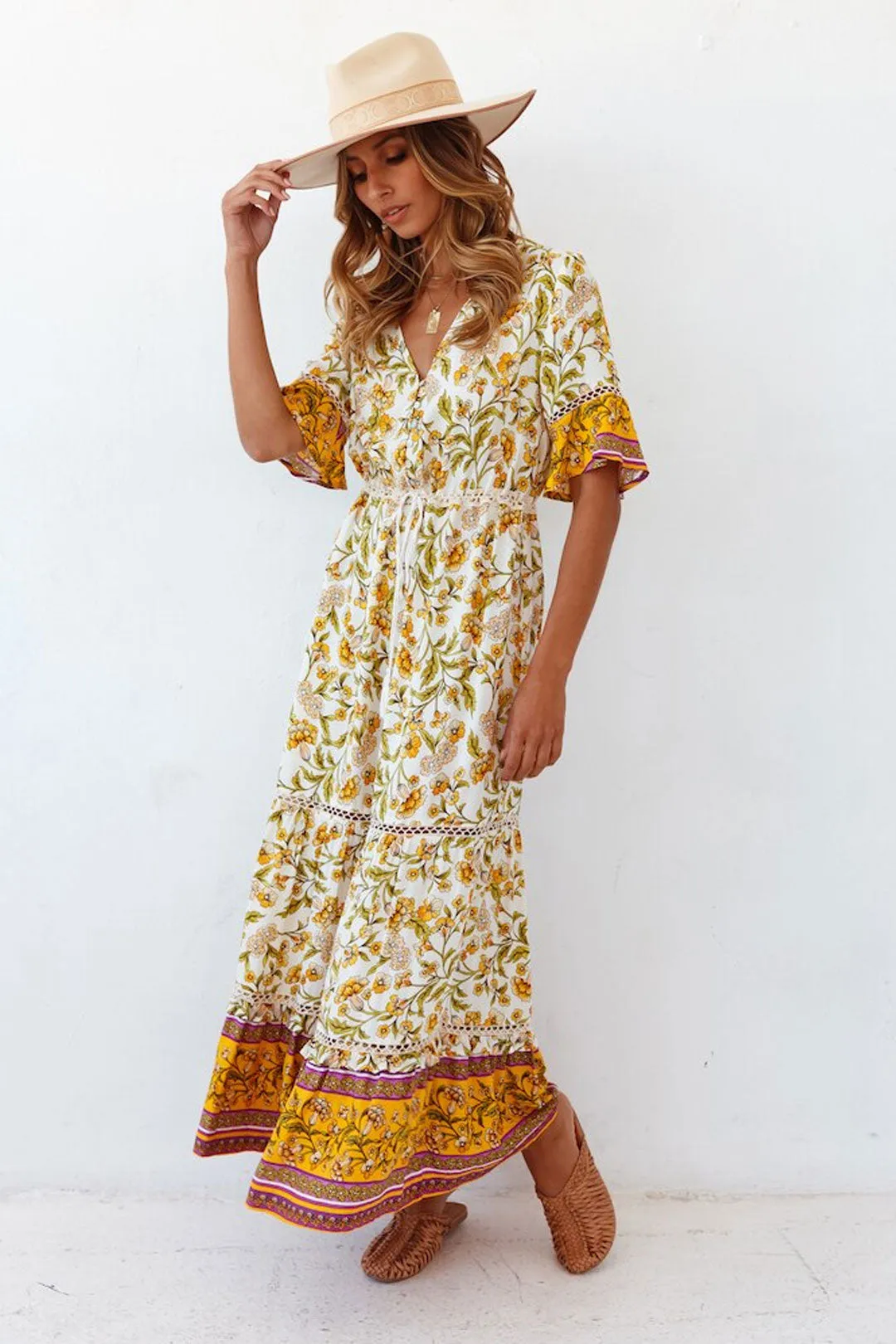 Boho Maxi Dress, Sundress, Yellow Cassia