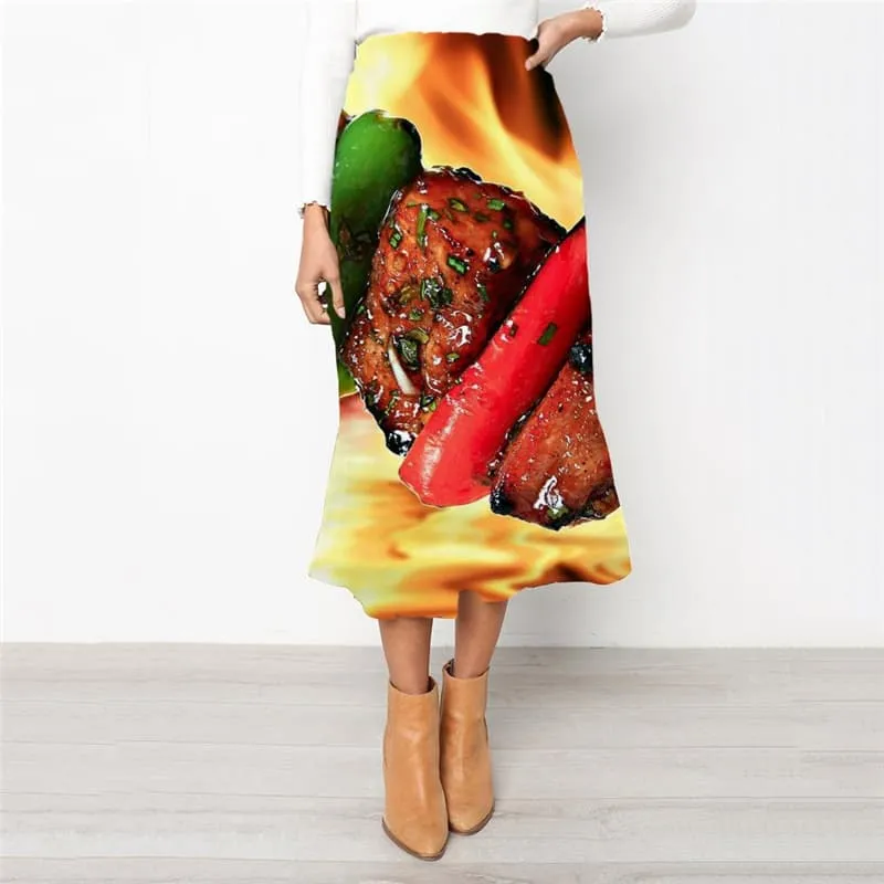 Flame Skirts Women Food High waist skirts Novel Skirt Ladies Womens Clothing