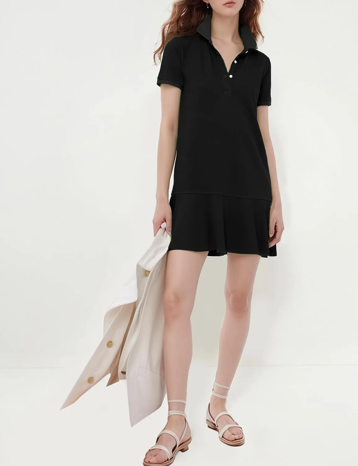 Flygo Womens Polo Dress Collared Short Sleeve Ruffle Golf Tennis T Shirt Sports Workout Mini Summer Dresses Tunic Pique