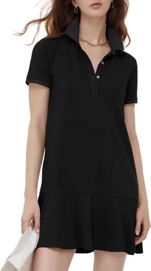 Flygo Womens Polo Dress Collared Short Sleeve Ruffle Golf Tennis T Shirt Sports Workout Mini Summer Dresses Tunic Pique