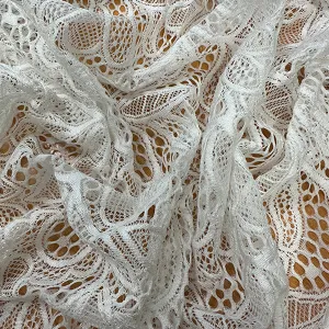 Off White Leaf Stretch Lace Fabric