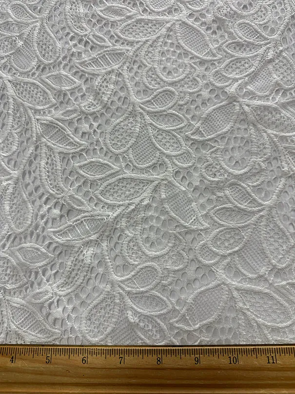 Off White Leaf Stretch Lace Fabric