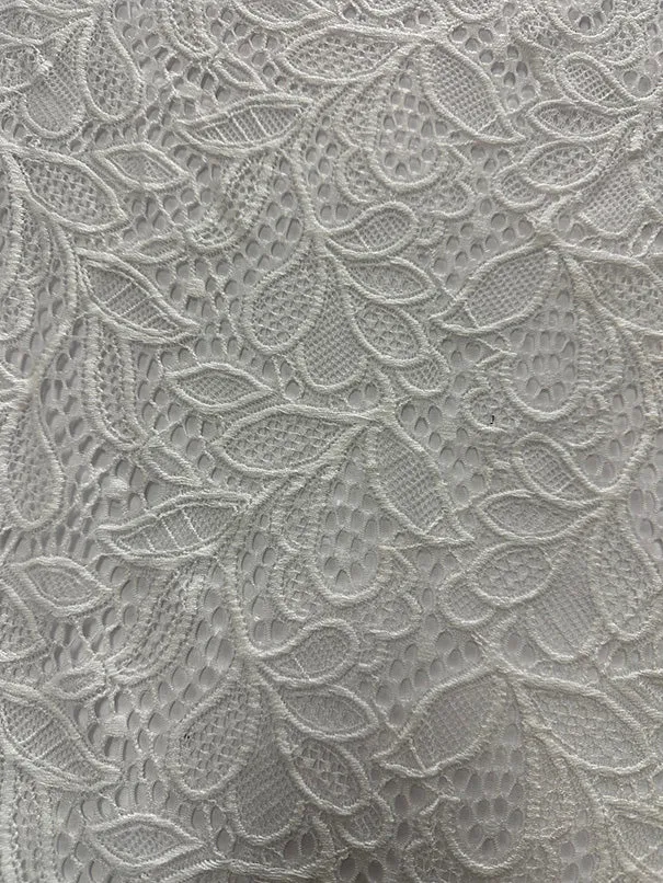 Off White Leaf Stretch Lace Fabric
