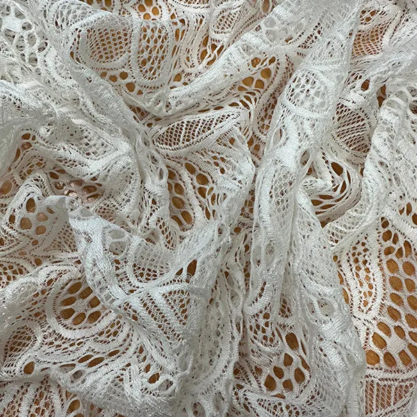 Off White Leaf Stretch Lace Fabric