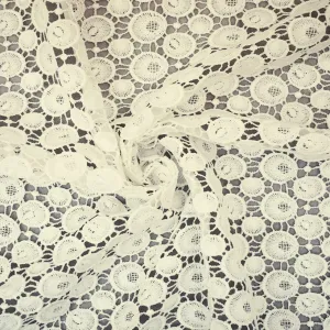 Off-White Polyester Solar Circle Embroidered Crochet Knit Lace Fabric