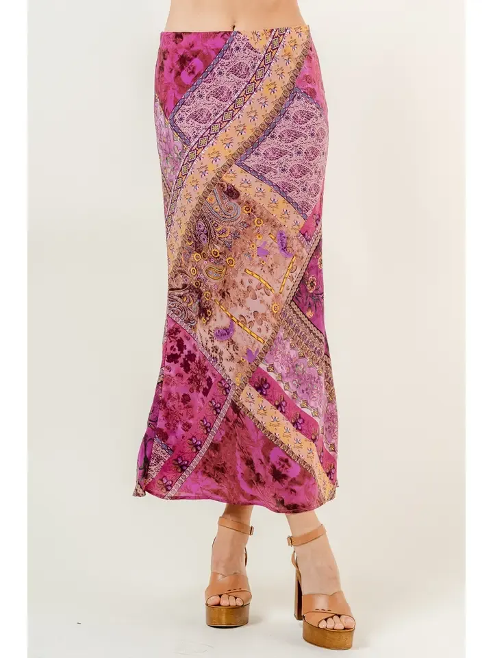 Paisley Patchwork Bandana Print Boho Maxi Skirt