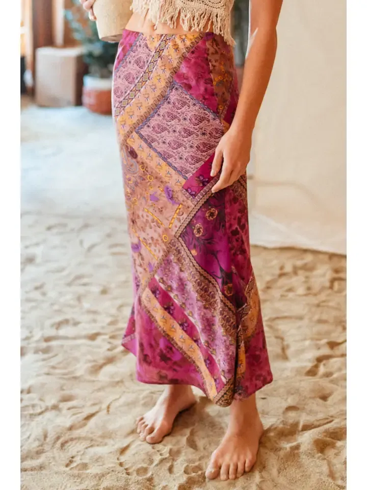 Paisley Patchwork Bandana Print Boho Maxi Skirt