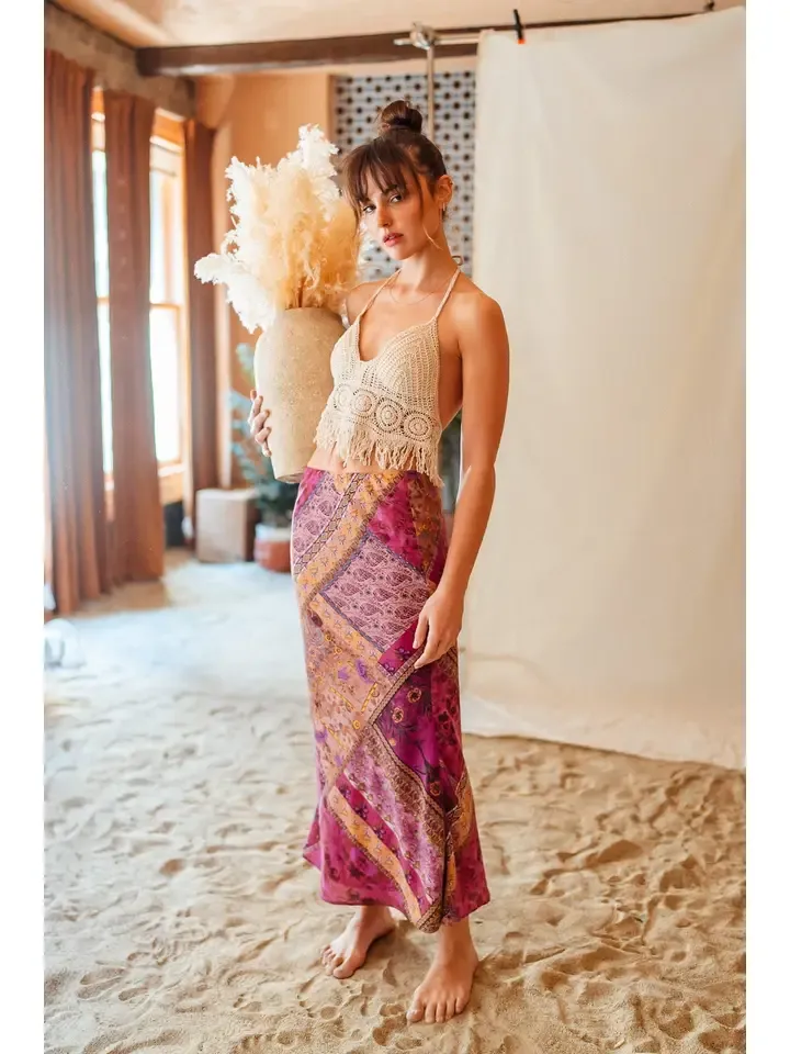 Paisley Patchwork Bandana Print Boho Maxi Skirt