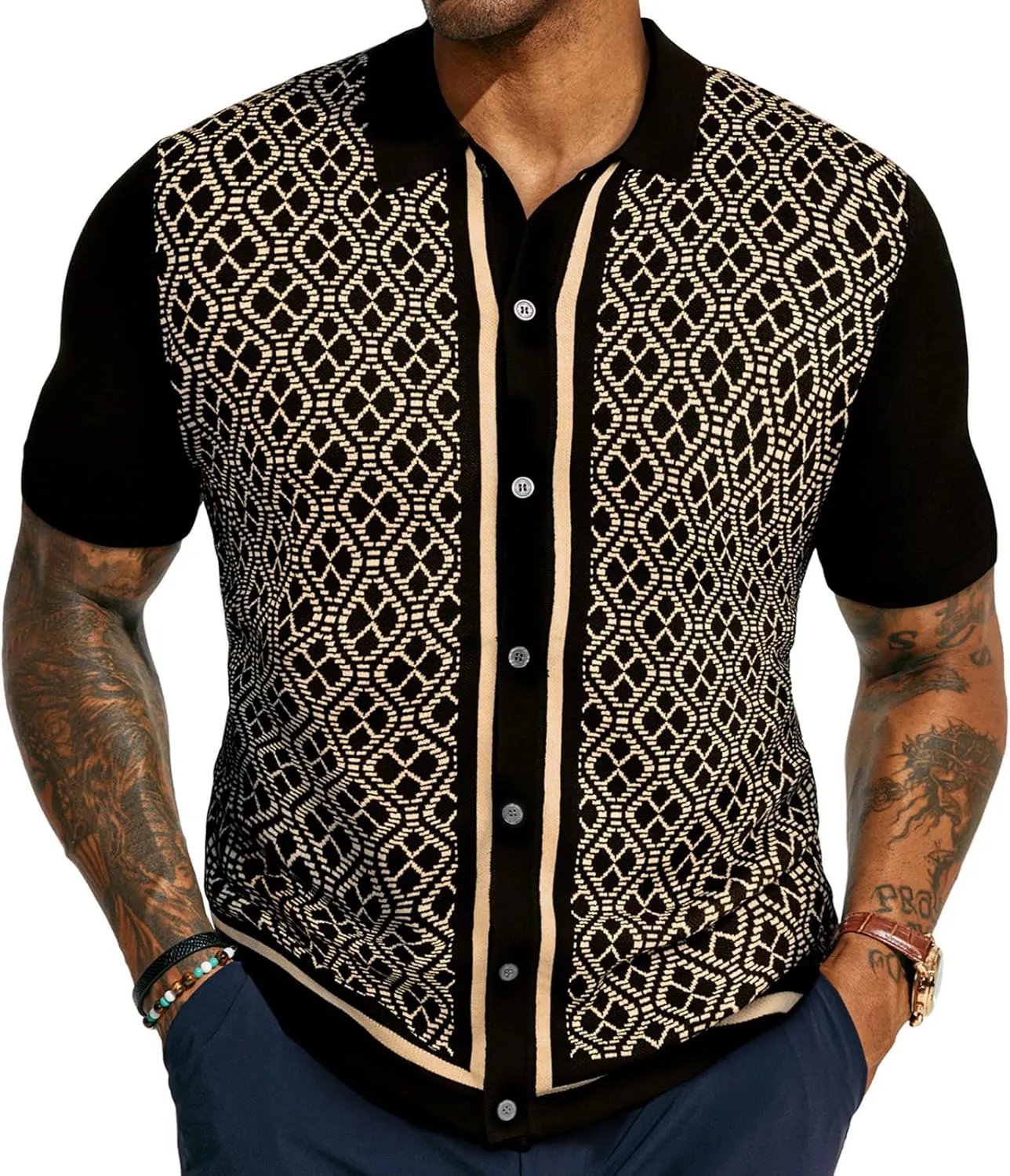 PJ PAUL JONES Men's Polo Shirts 70s Vintage Shirts Contrast Knitted Polo Shirts