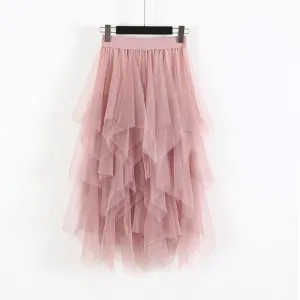 Solid Irregular Mesh Tulle Skirts