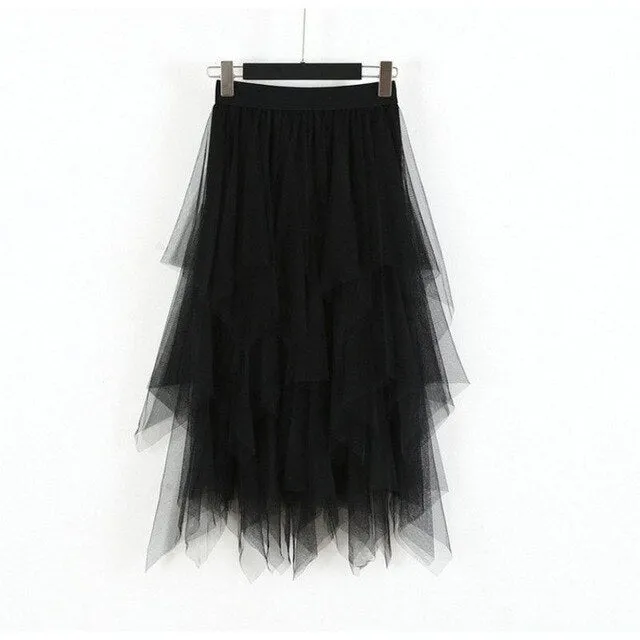 Solid Irregular Mesh Tulle Skirts