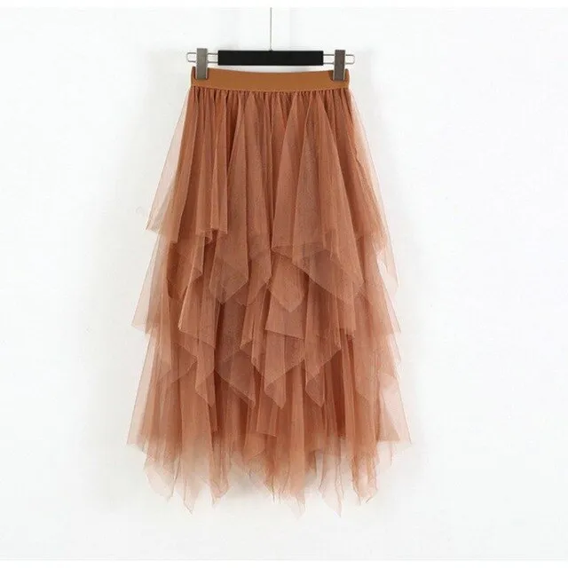 Solid Irregular Mesh Tulle Skirts
