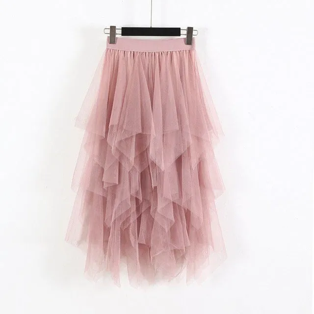 Solid Irregular Mesh Tulle Skirts