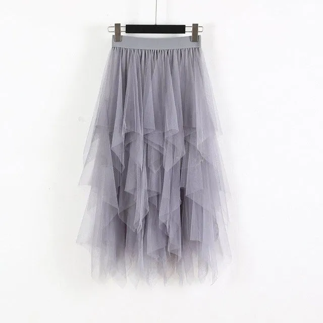 Solid Irregular Mesh Tulle Skirts