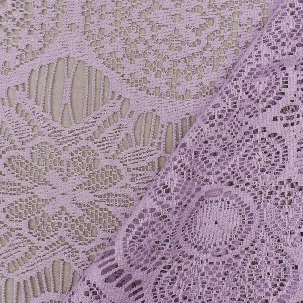 Spa Lavender Purple Medallion Floral Nylon-Cotton Lace Knit Fabric