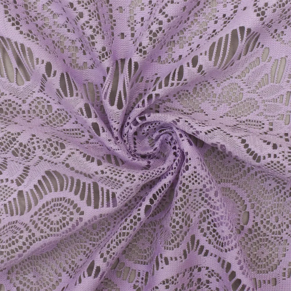 Spa Lavender Purple Medallion Floral Nylon-Cotton Lace Knit Fabric