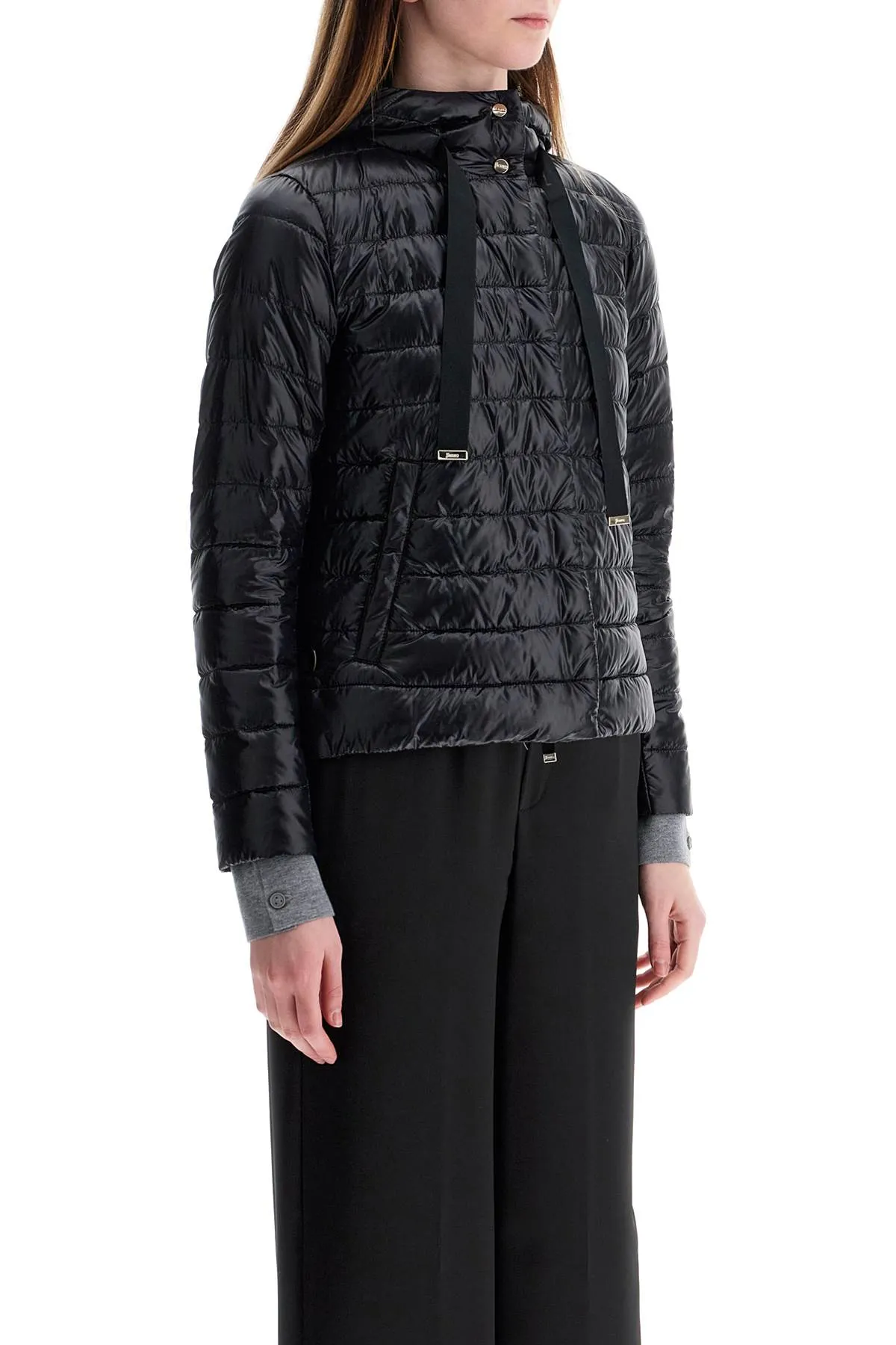 ultra-lightweight black nylon down jacket with hood PI001994D 12017Z NERO
